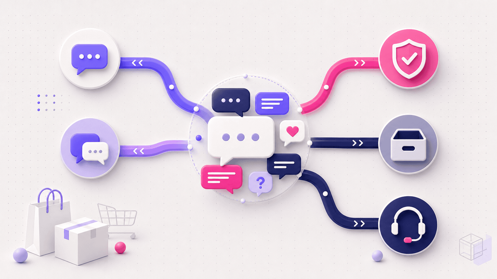 Ecommerce comments and direct messages routed to support and moderation actions